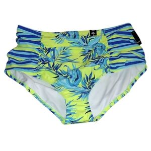 Torrid Green & Blue Tropical High-Waisted Ruched Swim Bikini Bottom 3X 22/24 NWT